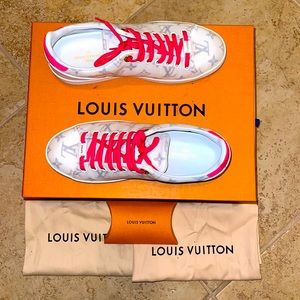 Louis Vuitton Frontrow Sneakers black and white with pops of neon pink and gold